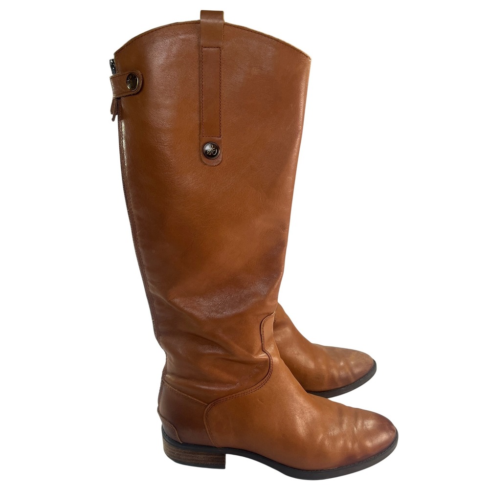 Sam Edelman Penny Leather Riding Boot Women 7.5 Cognac Brown Tall Zip Equestrian